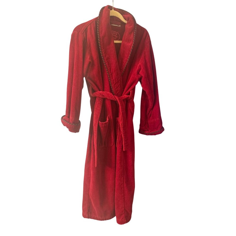 Laura Ashley Red Terry‎ Cloth Belted Robe  Pockets  Vintage Womens One SIze